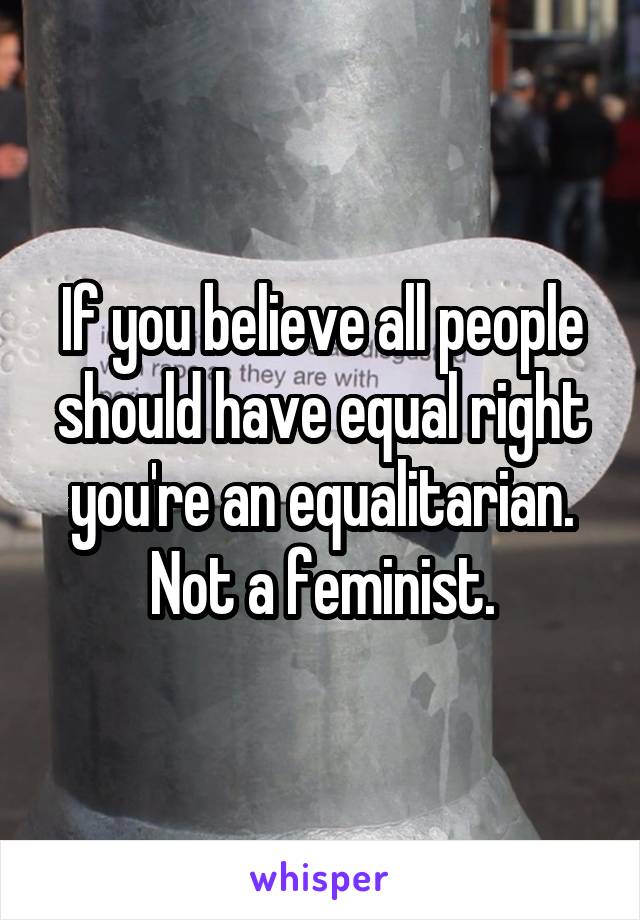 If you believe all people should have equal right you're an equalitarian. Not a feminist.