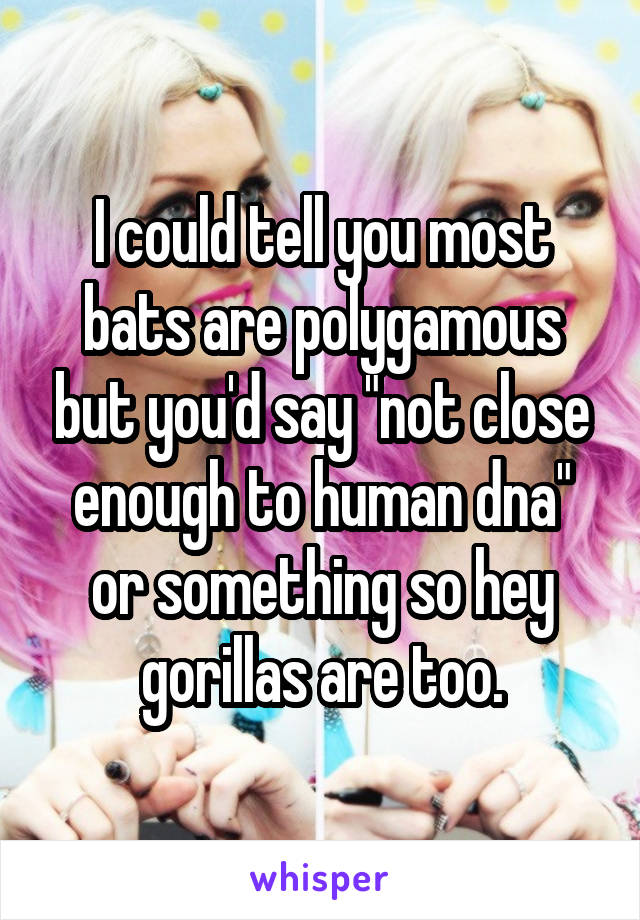 I could tell you most bats are polygamous but you'd say "not close enough to human dna" or something so hey gorillas are too.