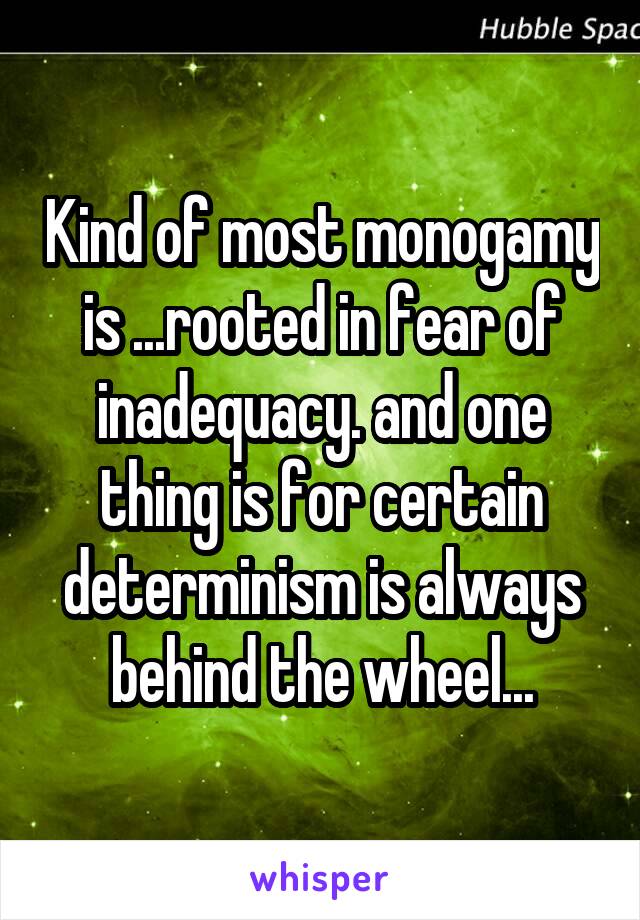 Kind of most monogamy is ...rooted in fear of inadequacy. and one thing is for certain determinism is always behind the wheel...