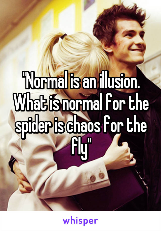 "Normal is an illusion. What is normal for the spider is chaos for the fly"