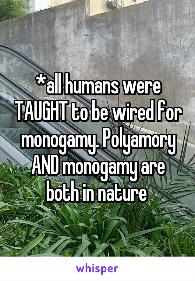 *all humans were TAUGHT to be wired for monogamy. Polyamory AND monogamy are both in nature 