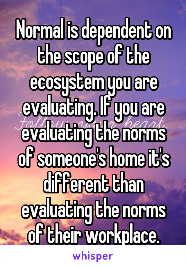 Normal is dependent on the scope of the ecosystem you are evaluating. If you are evaluating the norms of someone's home it's different than evaluating the norms of their workplace.