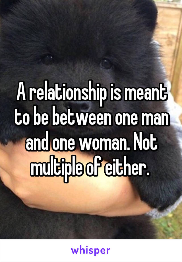 A relationship is meant to be between one man and one woman. Not multiple of either. 