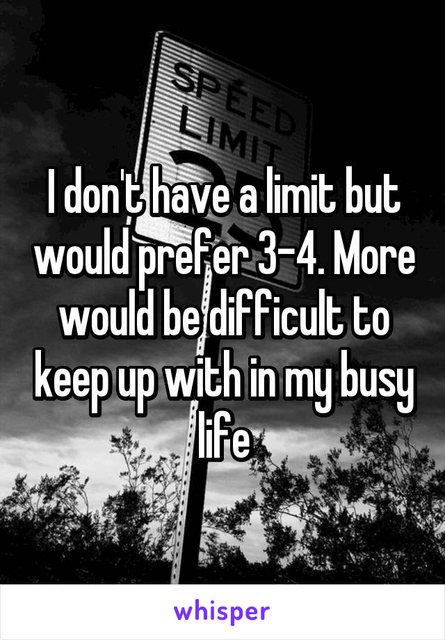 I don't have a limit but would prefer 3-4. More would be difficult to keep up with in my busy life