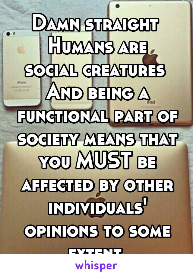 Damn straight 
Humans are social creatures 
And being a functional part of society means that you MUST be affected by other individuals' opinions to some extent 