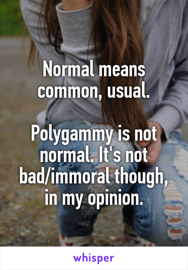 Normal means common, usual.

Polygammy is not normal. It's not bad/immoral though, in my opinion.