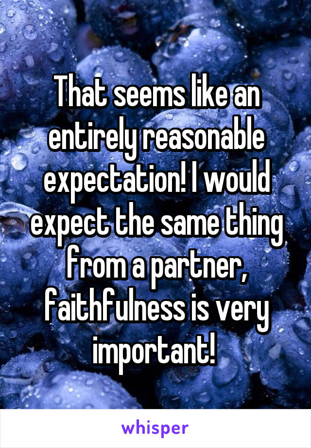 That seems like an entirely reasonable expectation! I would expect the same thing from a partner, faithfulness is very important! 