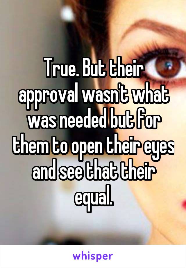 True. But their approval wasn't what was needed but for them to open their eyes and see that their equal.