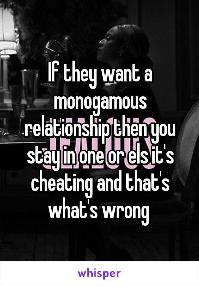 If they want a monogamous relationship then you stay in one or els it's cheating and that's what's wrong 