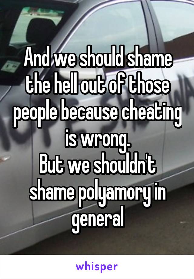 And we should shame the hell out of those people because cheating is wrong.
But we shouldn't shame polyamory in general