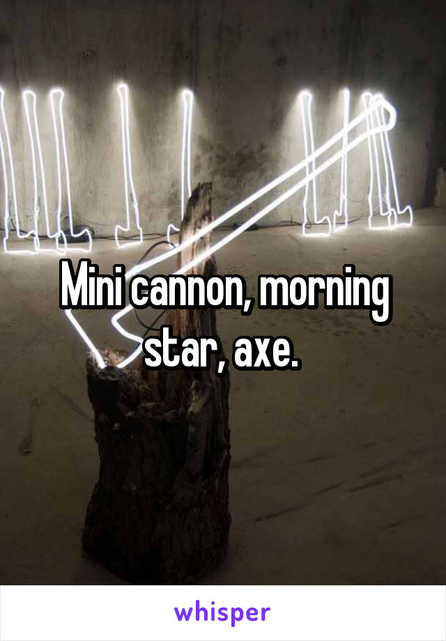 Mini cannon, morning star, axe. 