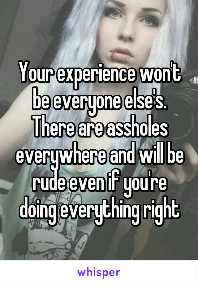 Your experience won't be everyone else's. There are assholes everywhere and will be rude even if you're doing everything right