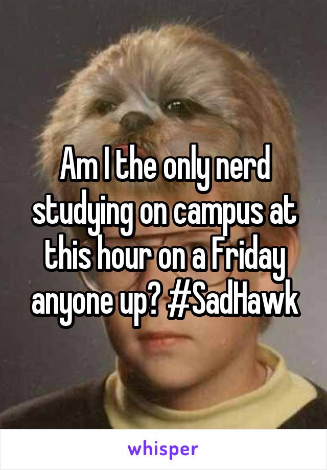 Am I the only nerd studying on campus at this hour on a Friday anyone up? #SadHawk