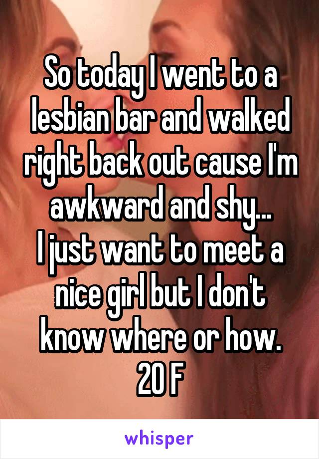 So today I went to a lesbian bar and walked right back out cause I'm awkward and shy...
I just want to meet a nice girl but I don't know where or how.
20 F