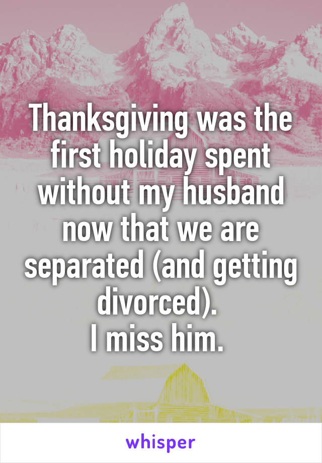 Thanksgiving was the first holiday spent without my husband now that we are separated (and getting divorced). 
I miss him. 