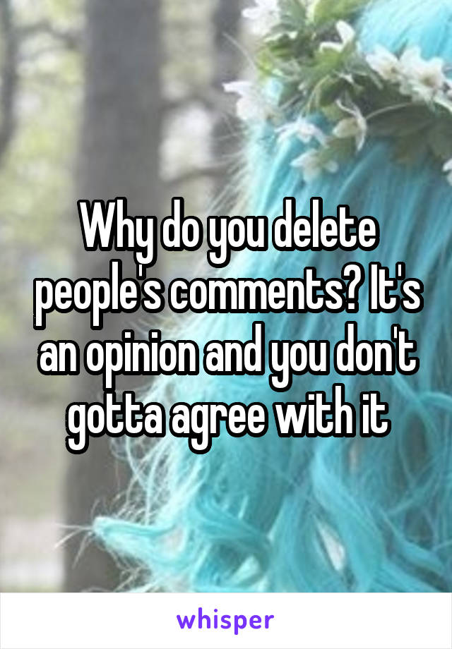 Why do you delete people's comments? It's an opinion and you don't gotta agree with it