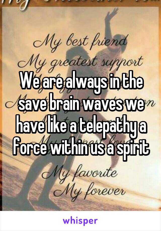 We are always in the save brain waves we have like a telepathy a force within us a spirit