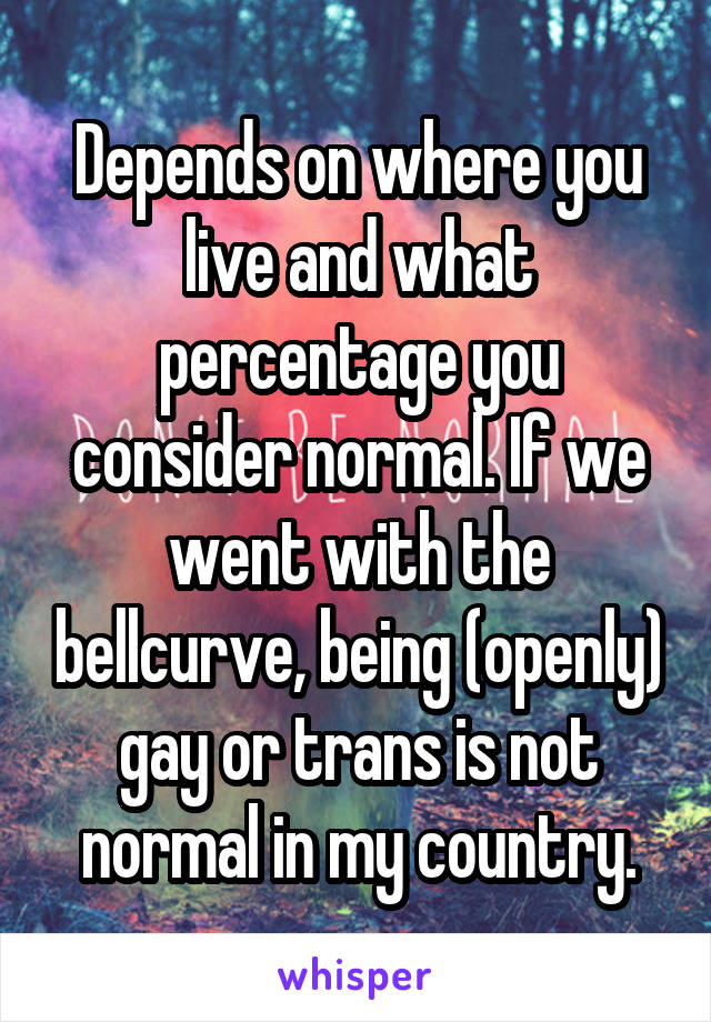 Depends on where you live and what percentage you consider normal. If we went with the bellcurve, being (openly) gay or trans is not normal in my country.