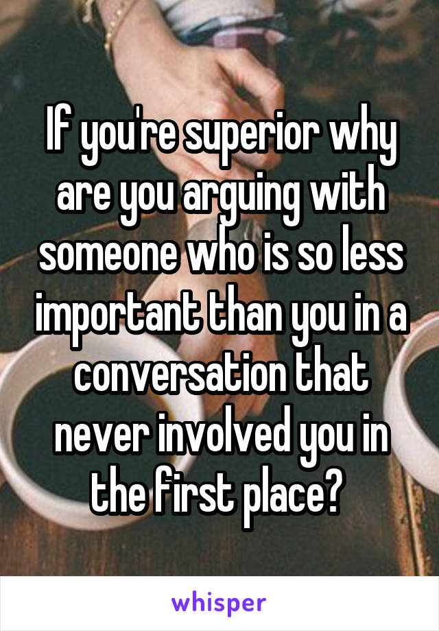 If you're superior why are you arguing with someone who is so less important than you in a conversation that never involved you in the first place? 