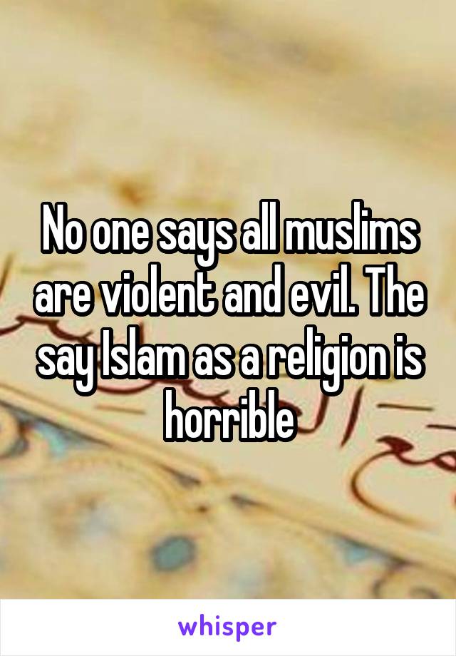 No one says all muslims are violent and evil. The say Islam as a religion is horrible