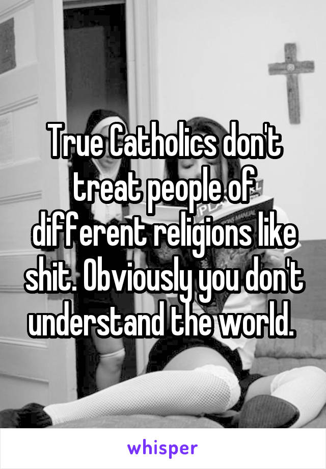 True Catholics don't treat people of different religions like shit. Obviously you don't understand the world. 