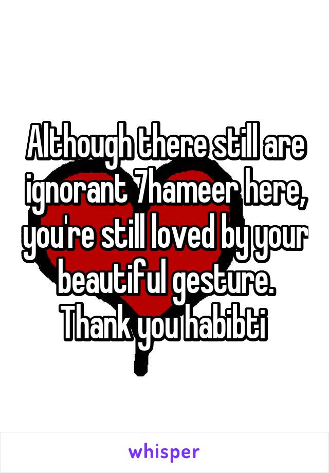 Although there still are ignorant 7hameer here, you're still loved by your beautiful gesture. Thank you habibti 