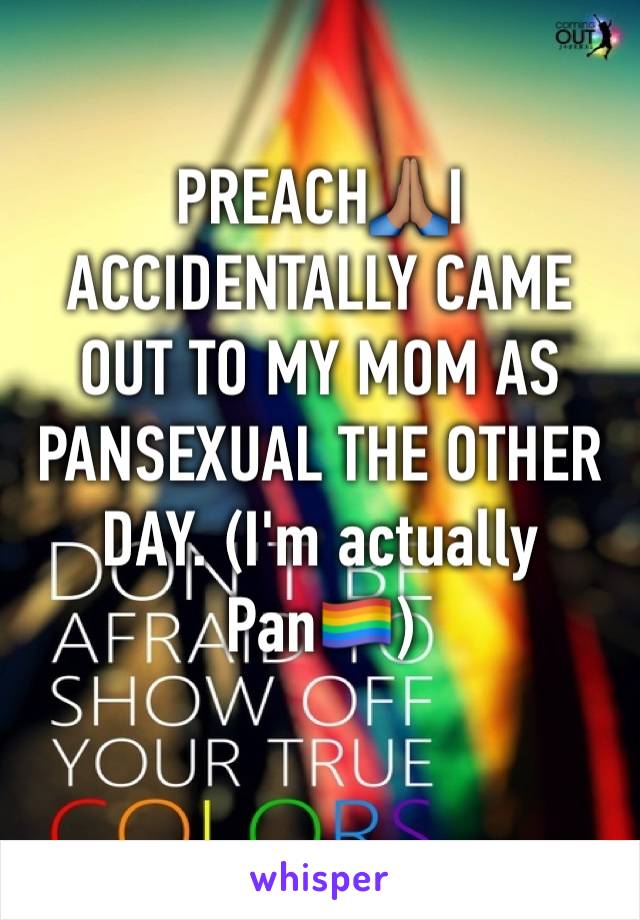 PREACH🙏🏽I ACCIDENTALLY CAME OUT TO MY MOM AS PANSEXUAL THE OTHER DAY. (I'm actually Pan🏳️‍🌈)
