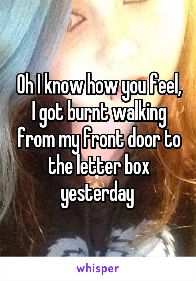 Oh I know how you feel, I got burnt walking from my front door to the letter box yesterday 