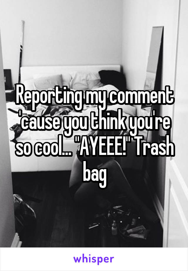 Reporting my comment 'cause you think you're so cool... "AYEEE!" Trash bag