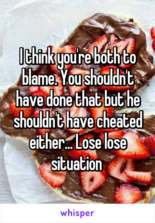 I think you're both to blame. You shouldn't have done that but he shouldn't have cheated either... Lose lose situation 