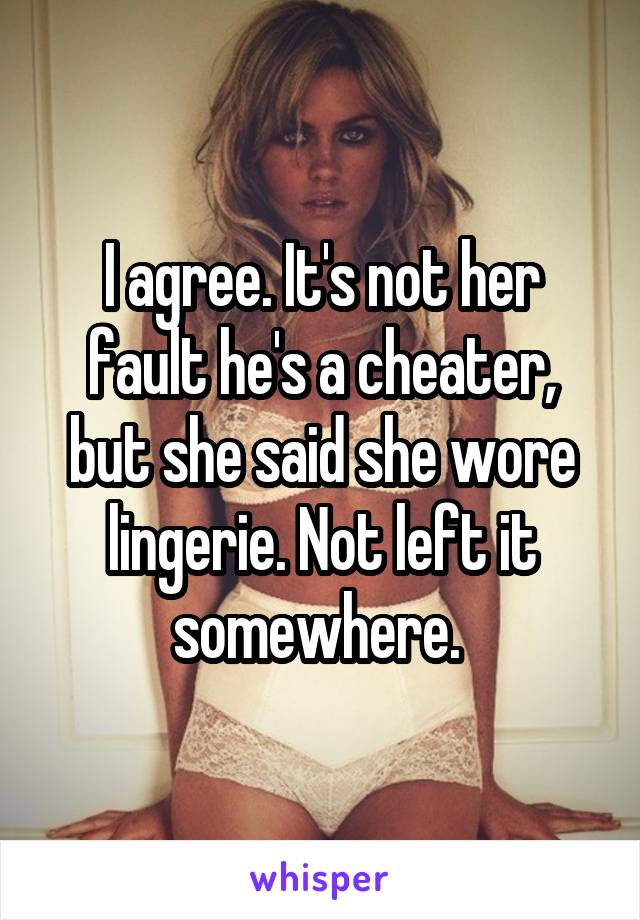 I agree. It's not her fault he's a cheater, but she said she wore lingerie. Not left it somewhere. 