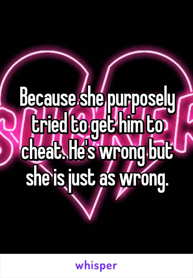 Because she purposely tried to get him to cheat. He's wrong but she is just as wrong.