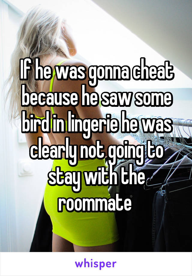 If he was gonna cheat because he saw some bird in lingerie he was clearly not going to stay with the roommate 