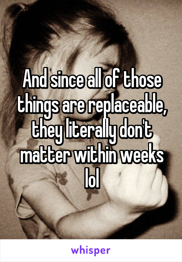 And since all of those things are replaceable, they literally don't matter within weeks lol