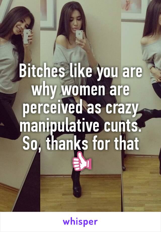 Bitches like you are why women are perceived as crazy manipulative cunts. So, thanks for that 👍