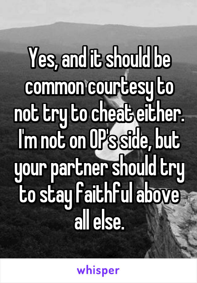 Yes, and it should be common courtesy to not try to cheat either. I'm not on OP's side, but your partner should try to stay faithful above all else.