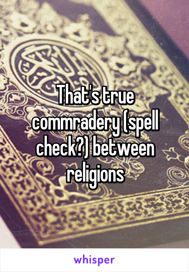 That's true commradery (spell check?) between religions