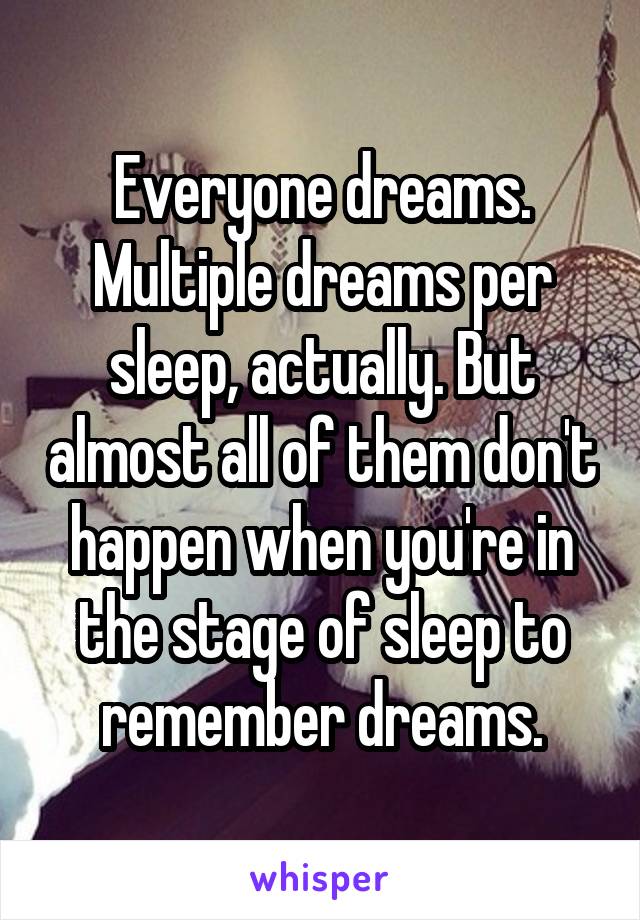 Everyone dreams. Multiple dreams per sleep, actually. But almost all of