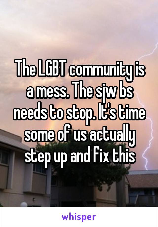 The LGBT community is a mess. The sjw bs needs to stop. It's time some of us actually step up and fix this