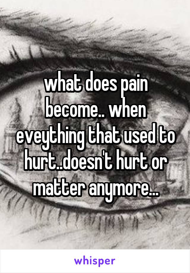 what does pain become.. when eveything that used to hurt..doesn't hurt or matter anymore...