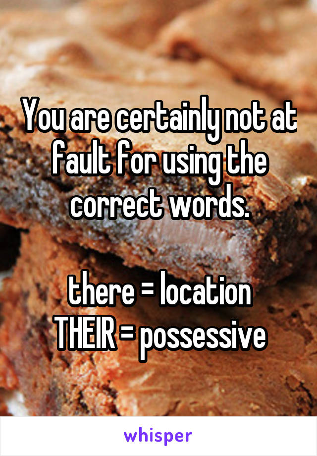 You are certainly not at fault for using the correct words.

there = location
THEIR = possessive