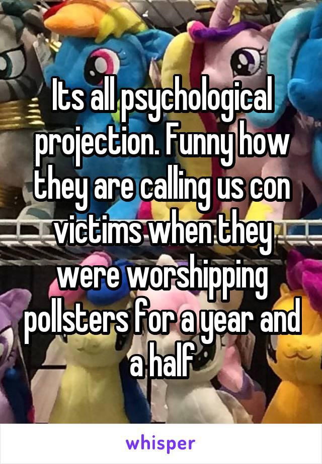 Its all psychological projection. Funny how they are calling us con victims when they were worshipping pollsters for a year and a half