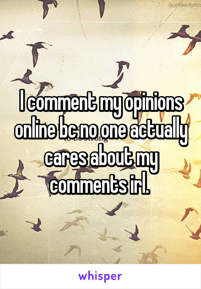 I comment my opinions online bc no one actually cares about my comments irl. 