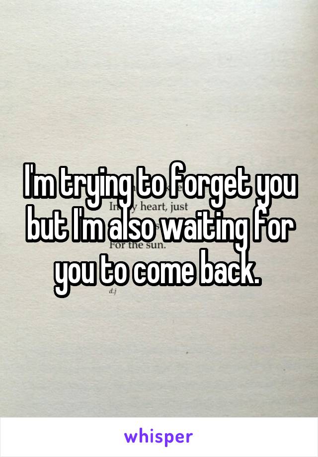 I'm trying to forget you but I'm also waiting for you to come back. 