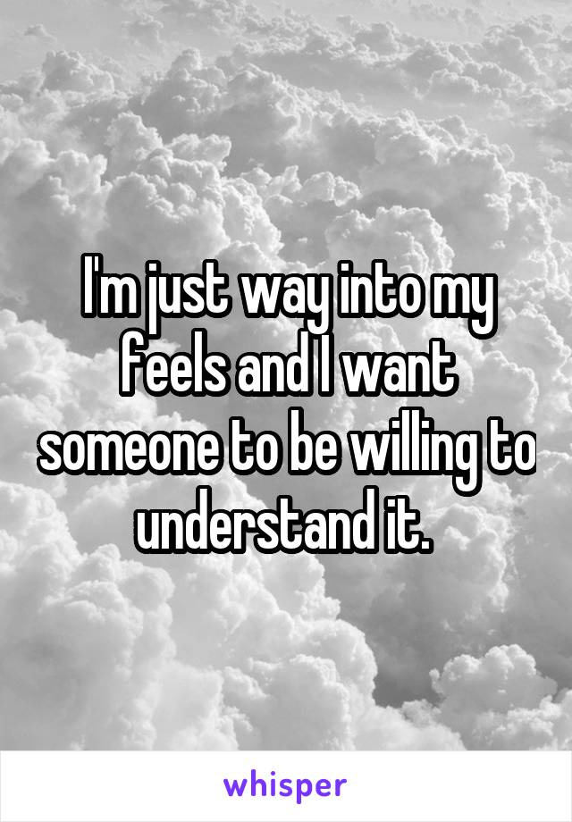 I'm just way into my feels and I want someone to be willing to understand it. 