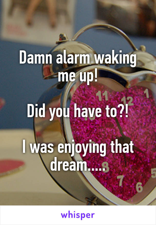 Damn alarm waking me up!

Did you have to?!

I was enjoying that dream.....