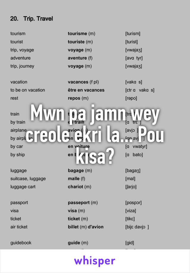 Mwn pa jamn wey creole ekri la... Pou kisa?