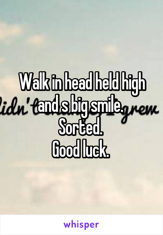 Walk in head held high and s big smile. 
Sorted. 
Good luck. 