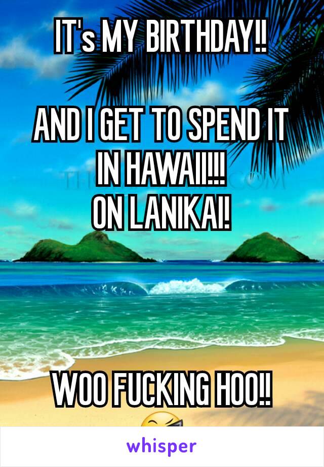 IT's MY BIRTHDAY!!

AND I GET TO SPEND IT IN HAWAII!!!
ON LANIKAI!



WOO FUCKING HOO!!
😎