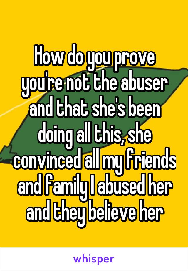 How do you prove you're not the abuser and that she's been doing all this, she convinced all my friends and family I abused her and they believe her